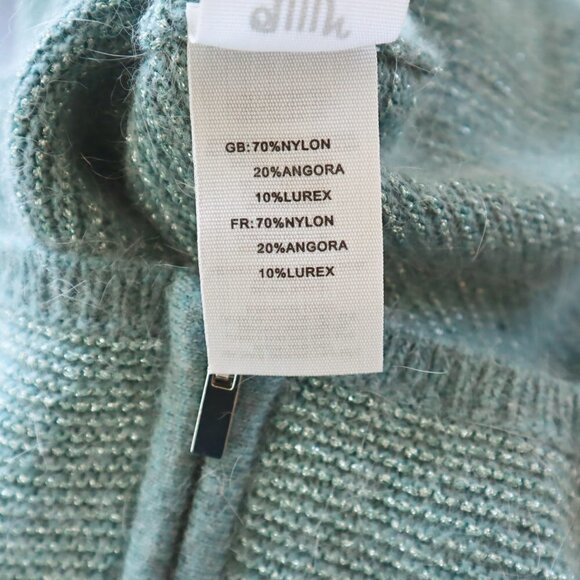 Orfeo Paris Aqua Silver Metallic Knit Cropped Zipper Trim Angora Bl Sweater S/M - Picture 4 of 5